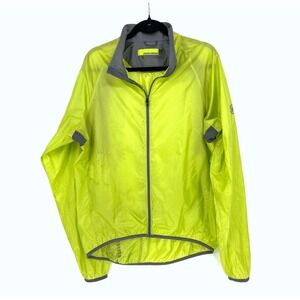 Novara High-Vis Cycling Wind Jacket Large Neon Yellow Green Packable STAINED